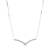 Wishbone silver collier with clear cubic zirconia