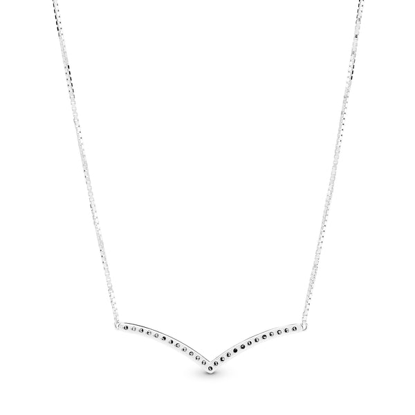 Wishbone silver collier with clear cubic zirconia