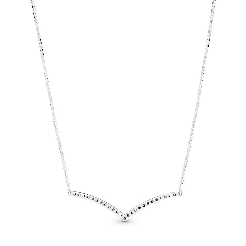 Wishbone silver collier with clear cubic zirconia