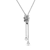 Butterfly silver Y-necklace with clear cubic zirconia and sliding clasp
