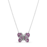 Butterfly silver collier with cerise crystal, pink mist crystal and clear cubic zirconia