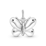 Butterfly silver pendant with clear cubic zirconia