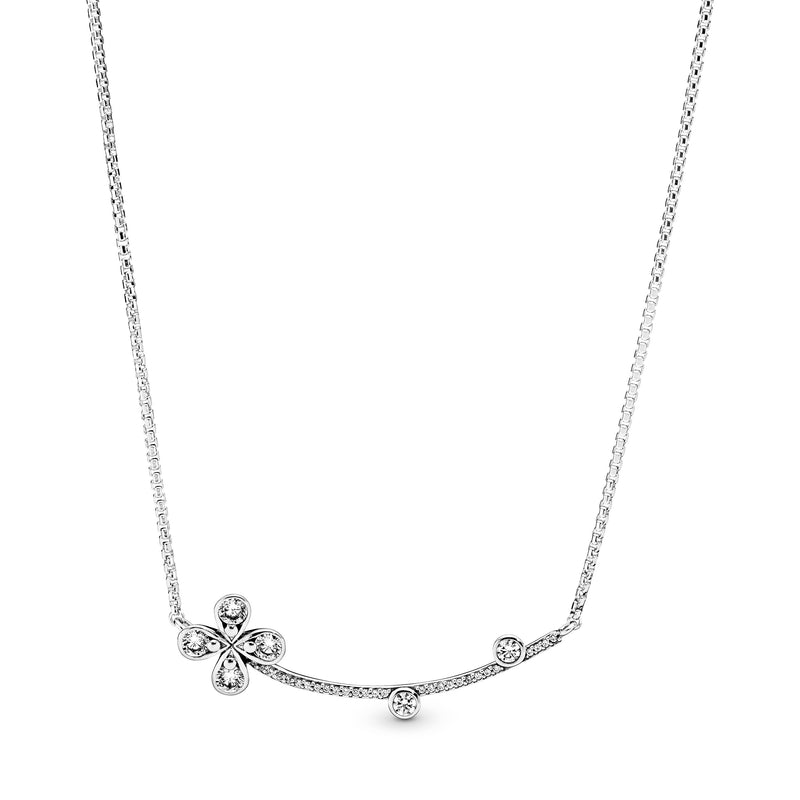 Flower silver collier with clear cubic zirconia