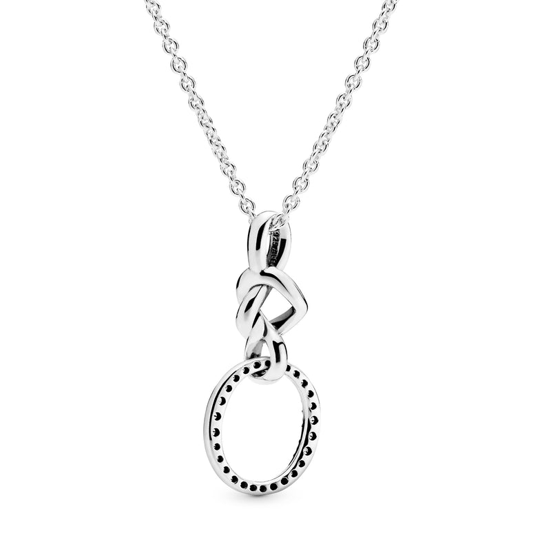 Knotted hearts silver pendant with clear cubic zirconia and necklace
