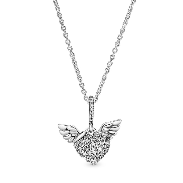 Large 3D heart & wings necklace