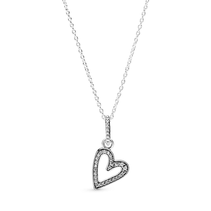 Heart sterling silver pendant with clear cubic zirconia and necklace