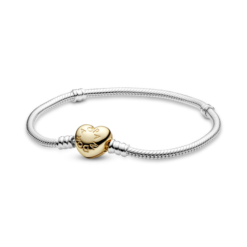 Silver bracelet with heart-shaped 14k Gold Plated  clasp