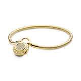 14k Gold Plated  snake chain bracelet and PANDORA logo padlock clasp with clear cubic zirconia
