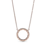 PANDORA logo reversible collier in 14k Rose Gold-plated with clear cubic zirconia