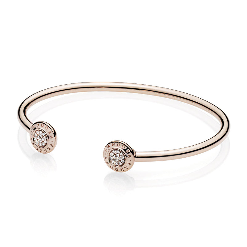 PANDORA Rose logo open bangle with clear cubic zirconia