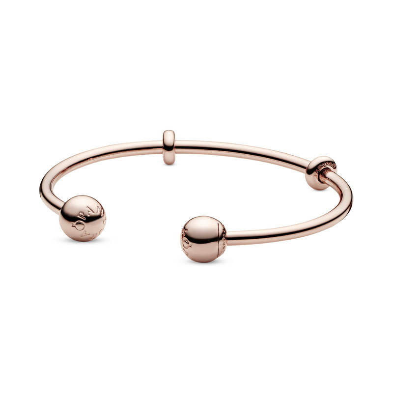 PANDORA Rose open bangle with silicone stoppers and interchangeable end caps