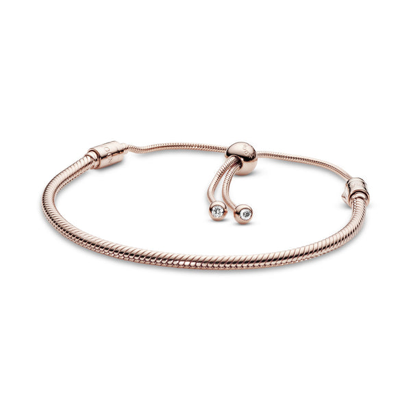 Snake chain 14k Rose Gold-plated bracelet with clear cubic zirconia