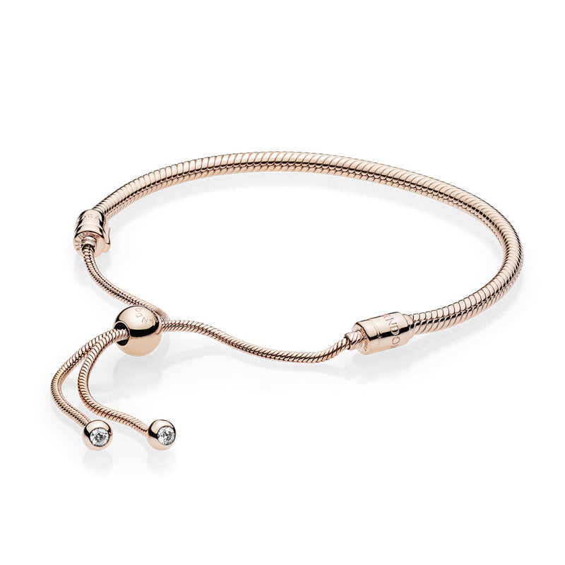 Snake chain 14k Rose Gold-plated bracelet with clear cubic zirconia