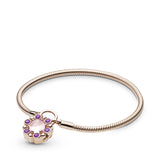PANDORA Rose snake chain bracelet and padlock clasp with pink mist and royal purple crystal