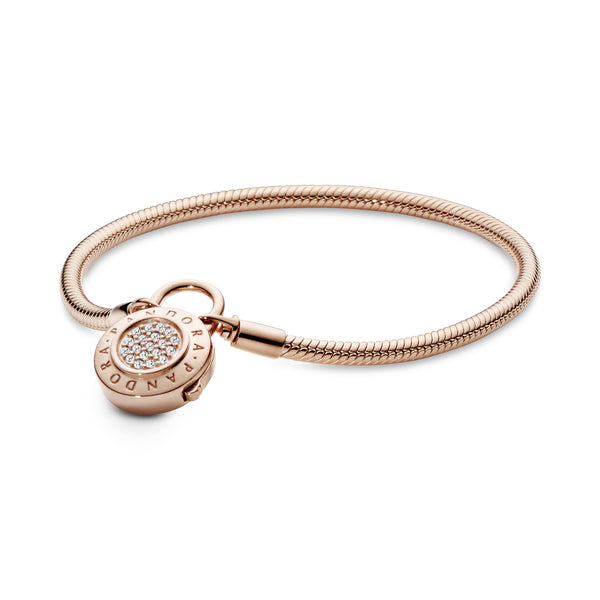 PANDORA Rose snake chain bracelet and PANDORA logo padlock clasp with clear cubic zirconia