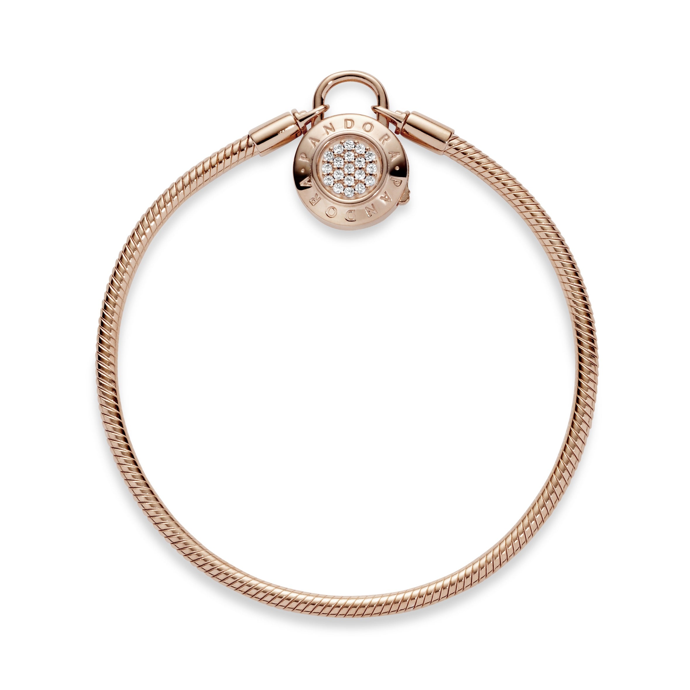 PANDORA Rose snake chain bracelet and PANDORA logo padlock clasp with clear cubic zirconia