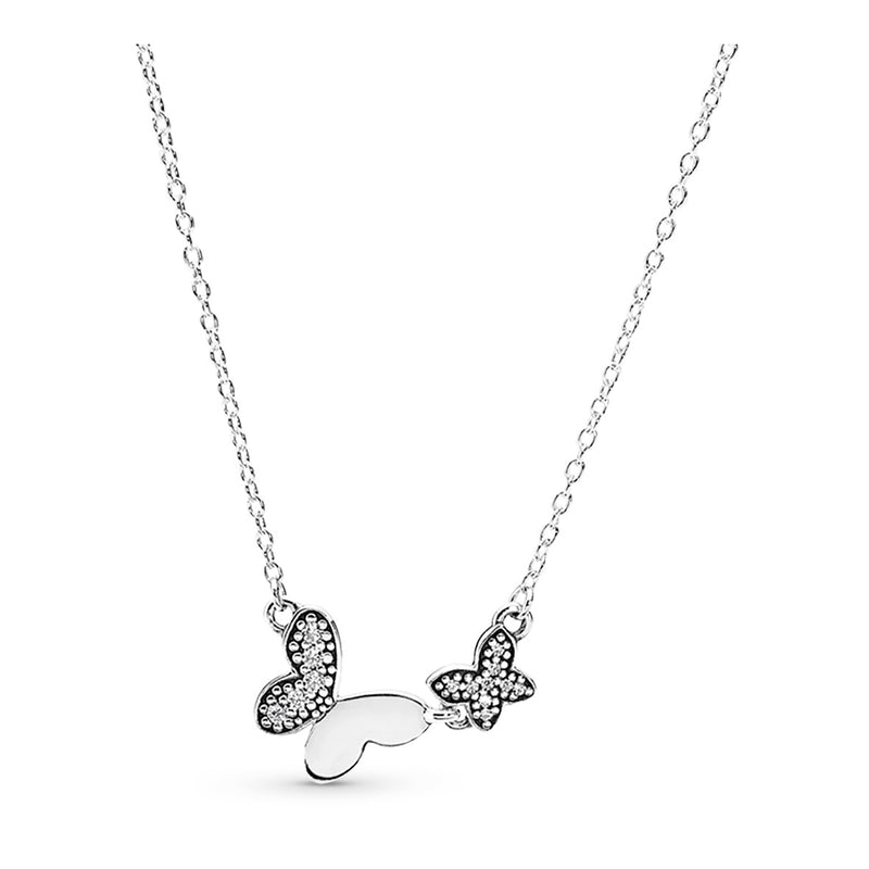 Butterfly silver necklace with clear cubic zirconia