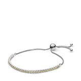 Rhodium plated silver bracelet with golden coloured cubic zirconia