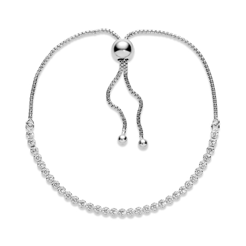Rhodium plated silver bracelet with clear cubic zirconia