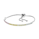 Rhodium plated silver bracelet with mixed colours of cubic zirconia