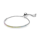 Rhodium plated silver bracelet with mixed colours of cubic zirconia