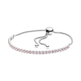 Rhodium plated silver bracelet with pink cubic zirconia