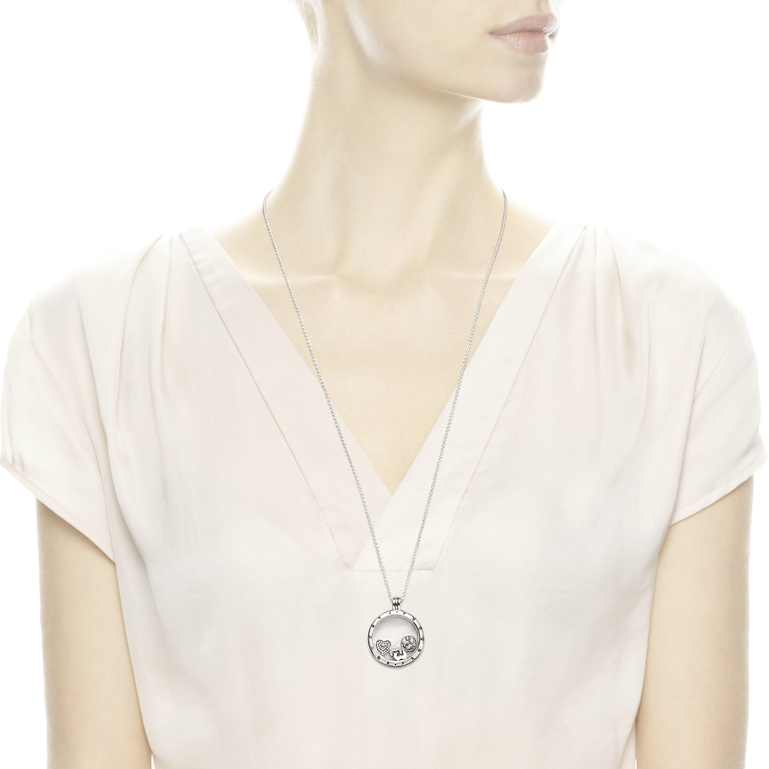 Large PANDORA floating locket silver pendant and necklace