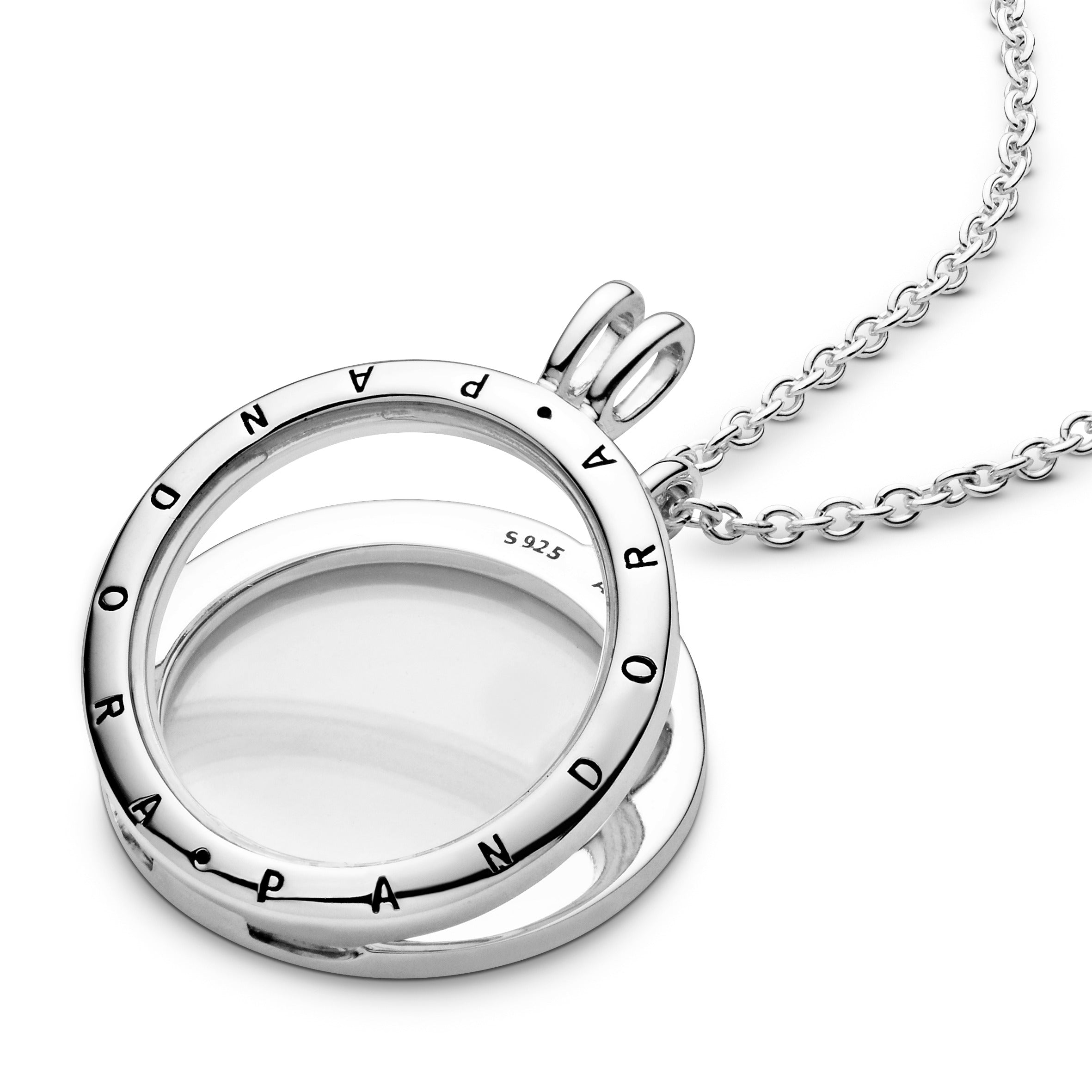 Large PANDORA floating locket silver pendant and necklace
