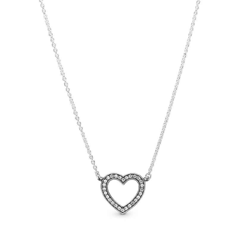 Heart silver necklace with clear cubic zirconia