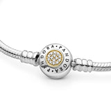 PANDORA logo silver bracelet with 14k and clear cubic zirconia