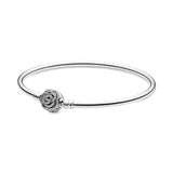 Disney Belle Enchanted rose silver bangle with clear cubic zirconia and engraving