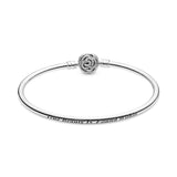 Disney Belle Enchanted rose silver bangle with clear cubic zirconia and engraving