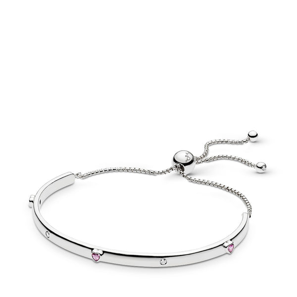 Silver bar bracelet with fancy fuchsia pink cubic zirconia and clear cubic zirconia