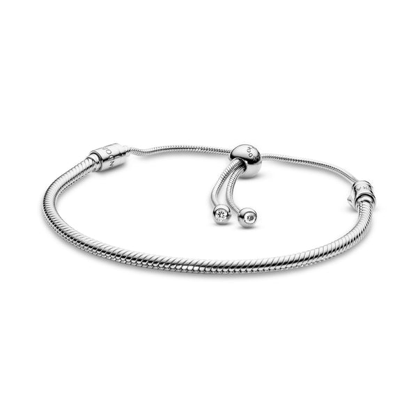 Snake chain silver bracelet with clear cubic zirconia