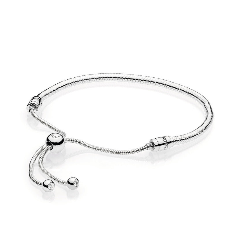 Snake chain silver bracelet with clear cubic zirconia