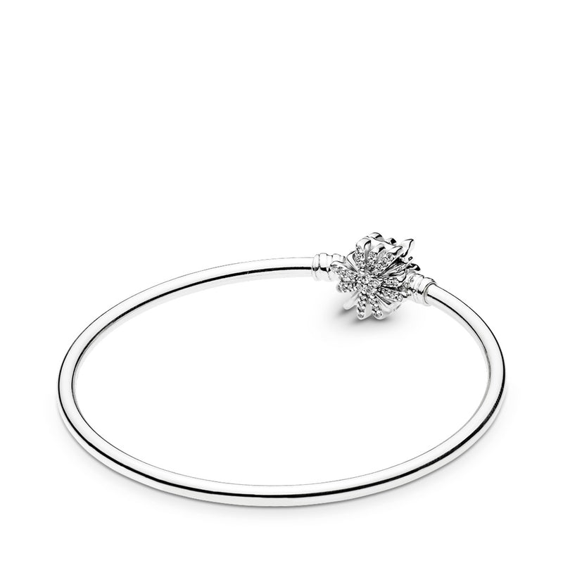 Silver bangle with firework clasp with clear cubic zirconia