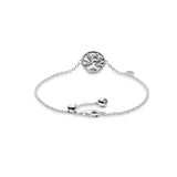 Family tree silver bracelet with clear cubic zirconia and white enamel