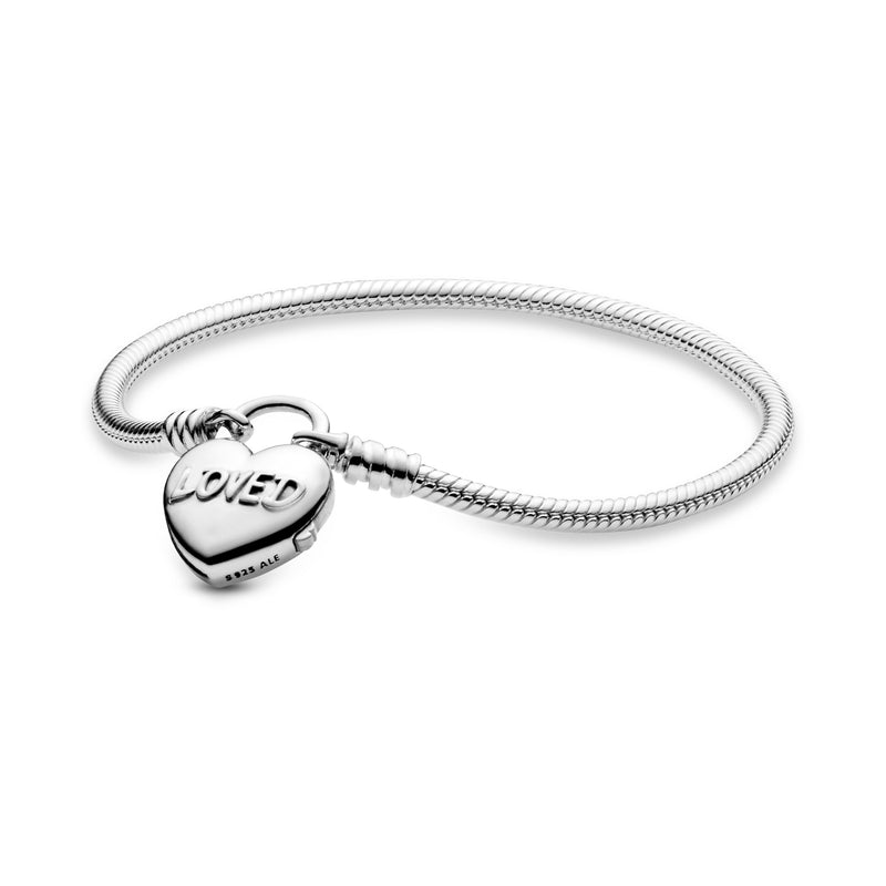 Snake chain silver bracelet and heart padlock clasp