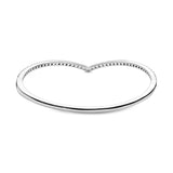 Wishbone silver bangle with clear cubic zirconia
