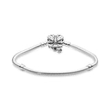 Snake chain silver bracelet and butterfly clasp with clear cubic zirconia
