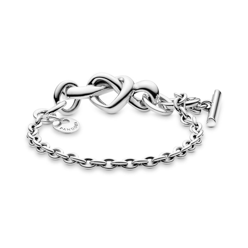 Knotted hearts silver T-bar bracelet