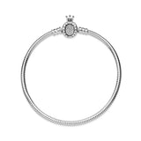 Snake chain sterling silver bracelet and crown O clasp with clear cubic zirconia
