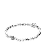 Beaded sterling silver bracelet with clear cubic zirconia