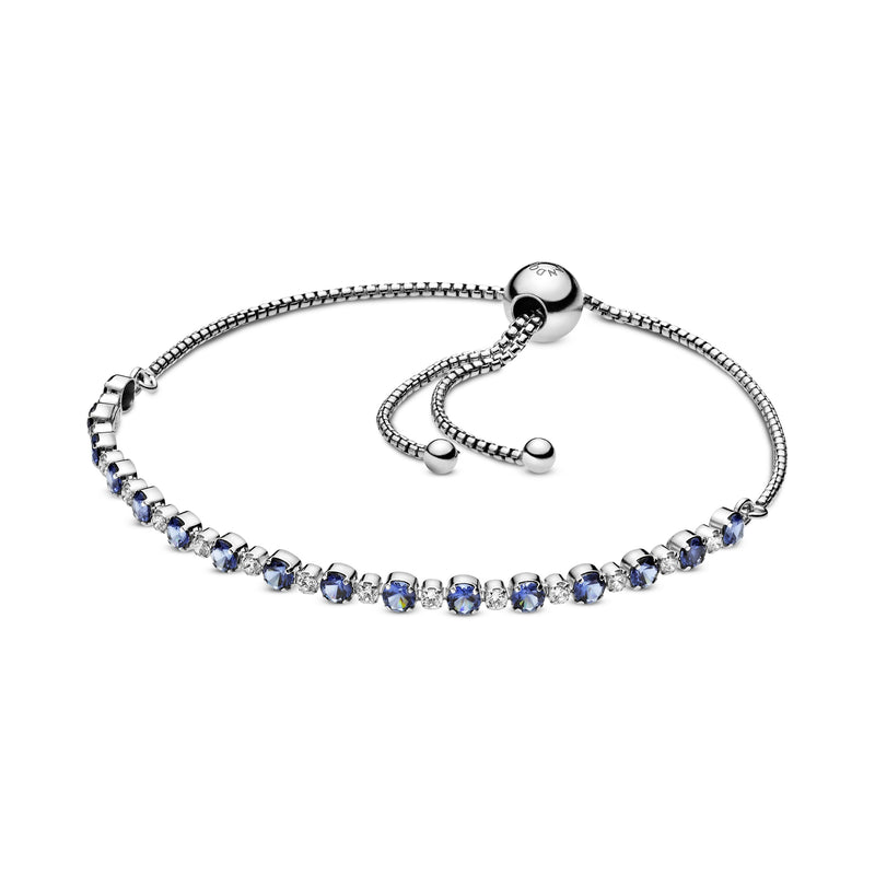Rhodium plated sterling silver bracelet with moonlight blue crystal and clear cubic zirconia