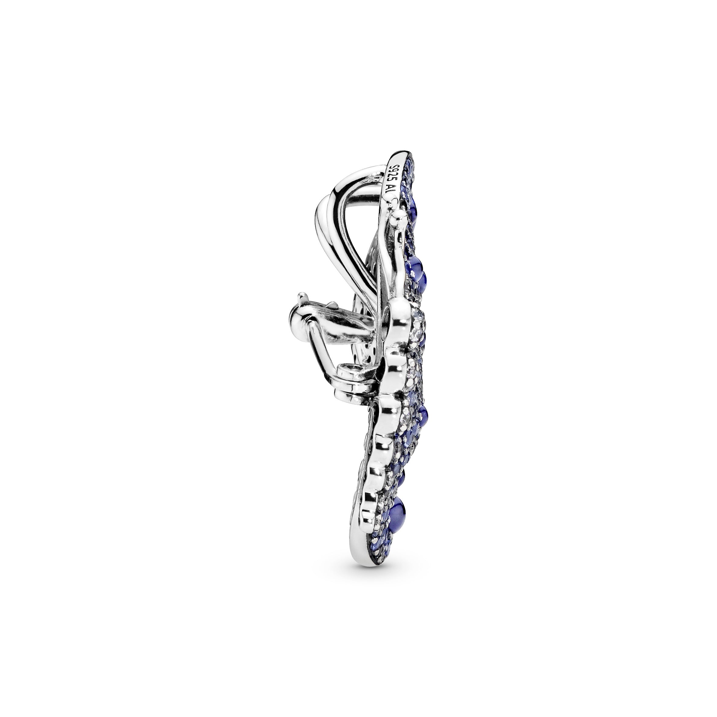 Butterfly silver brooch with royal blue crystal and clear cubic zirconia
