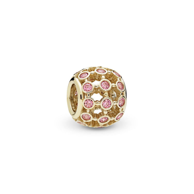 Openwork abstract gold charm with fancy pink cubic zirconia