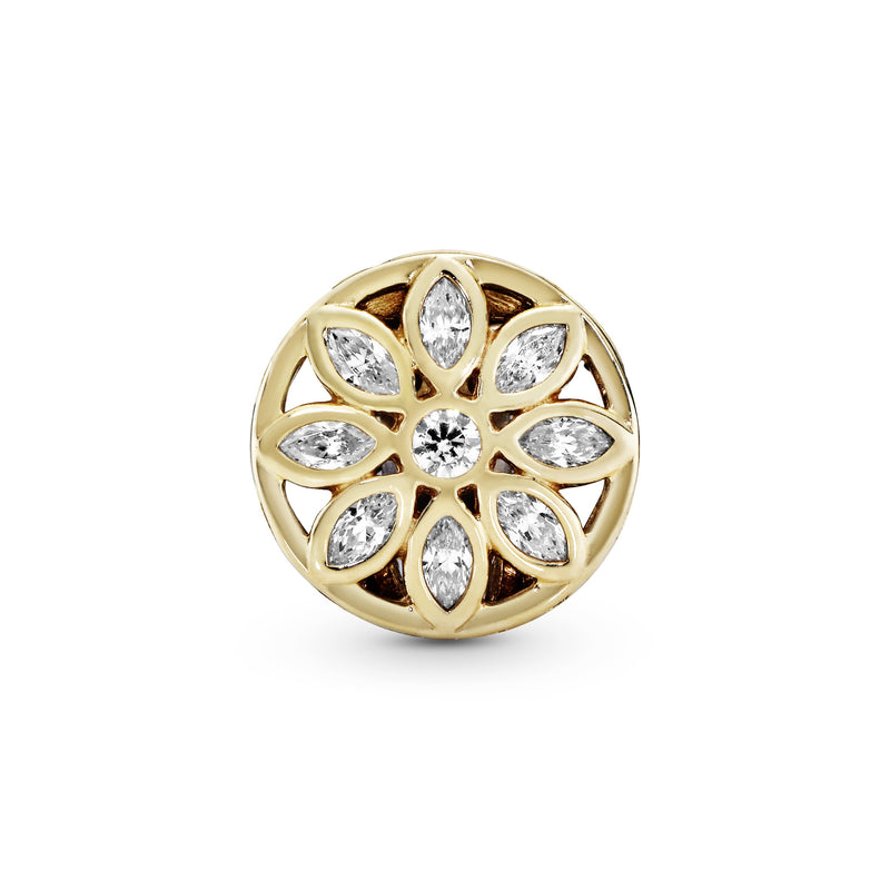 Flower gold clip with clear cubic zirconia