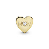 Mum heart 14k Gold Plated  charm with clear cubic zirconia