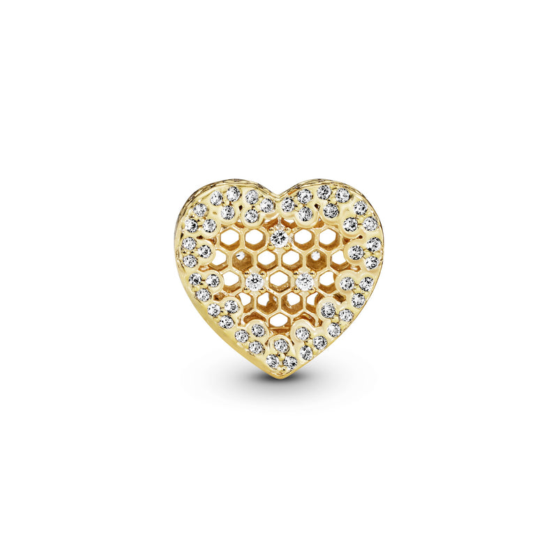 Heart 14k Gold Plated  charm with clear cubic zirconia