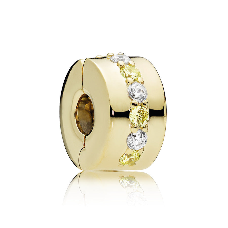 14k Gold Plated  clip with sunshine yellow and clear cubic zirconia